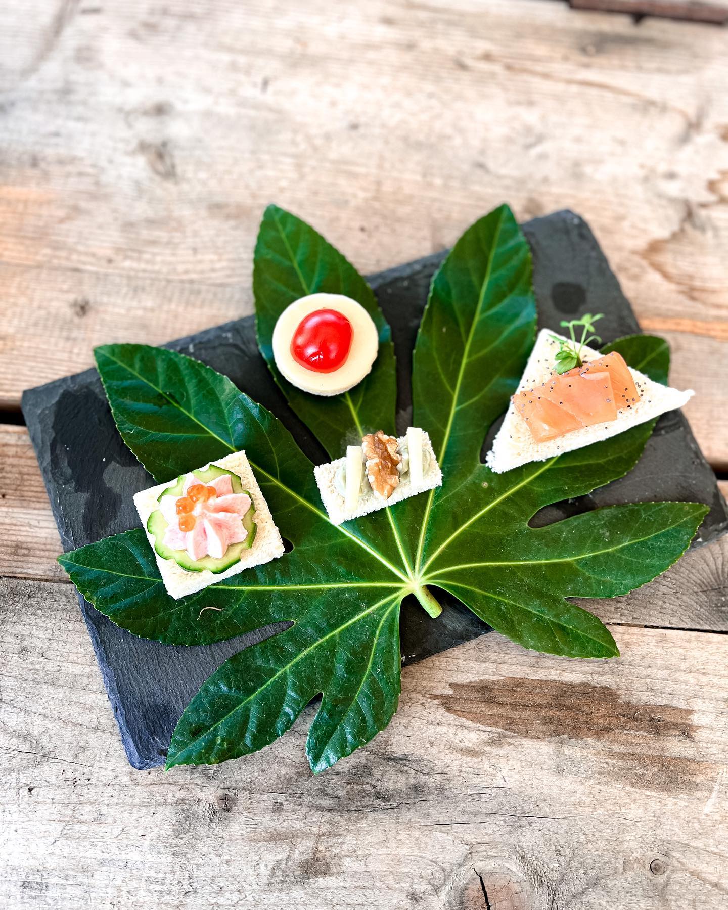 Assortiment de canapé : tomate mozza, roquefort noix, saumon fumé...